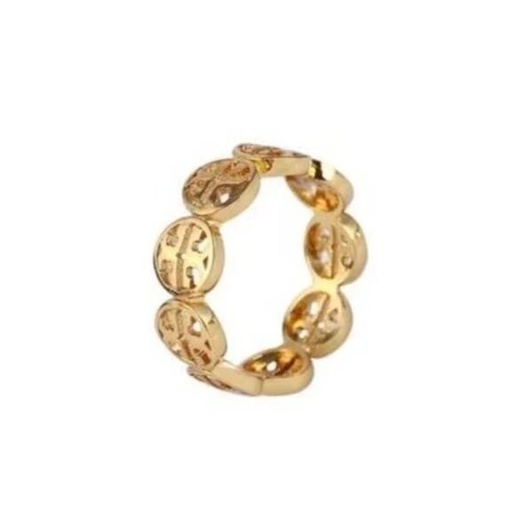 New Tory Burch Gold Logo Round Ring, Size 6, 7, 8 - Picture 2 of 5